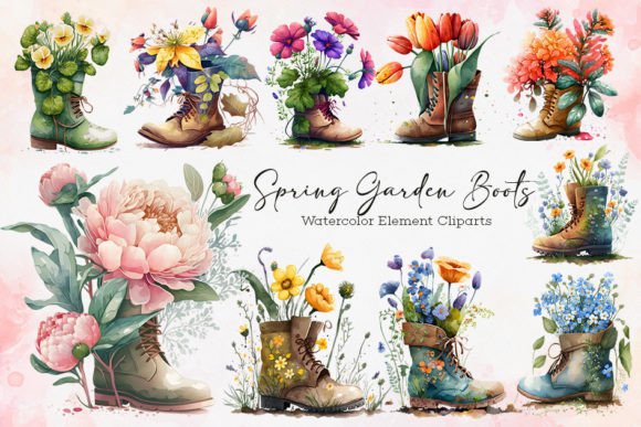 Download Watercolor Spring Garden Boots Bundle - Spring Collection