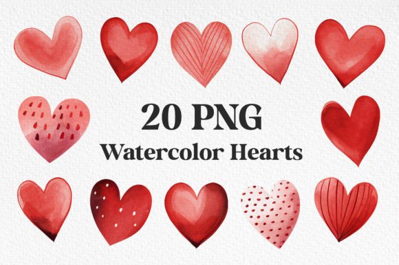 Download 20 Watercolor Hearts Valentine's Day PNG - Watercolor hearts Collection